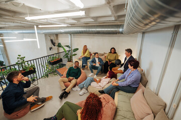 Diverse team of professionals collaborating in modern office space