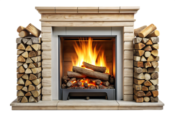  fireplace firewood isolated on white background PNG , AI GENERATED