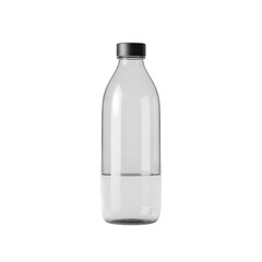 Glass water bottle with water on transparent background