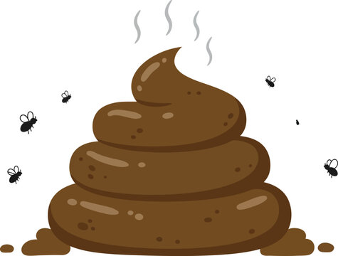 Humorous pile of poop with flies evoking funny emoticons and cartoonish expressions for lighthearted digital content isolated on transparent background