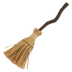 Traditional broom with straw bristles on black on transparent background