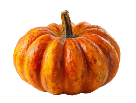Vibrant orange pumpkin perfect for autumn decoration and cooking on a transparent background, cut out