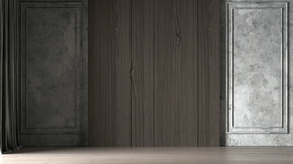 The modern minimalliving room interior design and white and wooden pattern wall background
