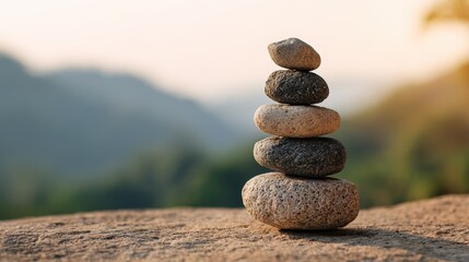 Stacked Stones Balance on Rock in Calm Outdoor Setting for Zen, Wellness, and Mindfulness