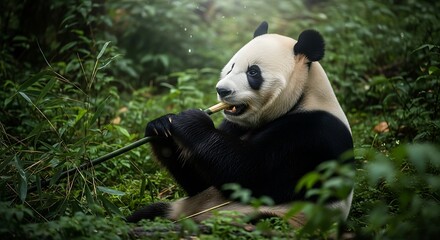 Obraz premium Panda eating bamboo shoot.