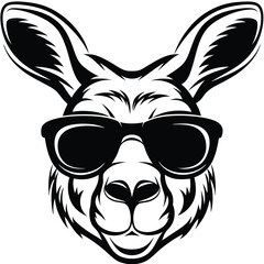 Obraz premium Kangaroo head wearing cool black sunglasses, depicted in stylized black and white lines
