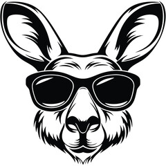 Kangaroo head wearing sunglasses exhibits a striking monochrome aesthetic, presenting an engaging visual