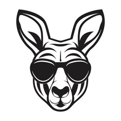 kangaroo head with sunglasses presents a modern, minimalist style in black and white