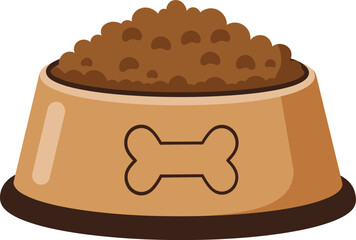 Dog food bowl full of kibble bone decorated pet nutrition meal accessory object isolated isolated on transparent background