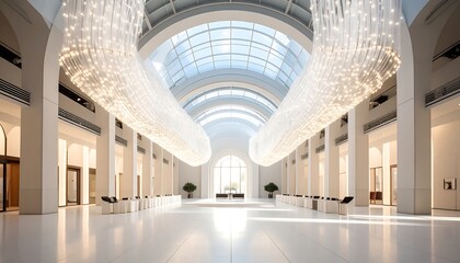 Modern Architecture Interior with Elegant Lighting and Bright Spacious Hallway