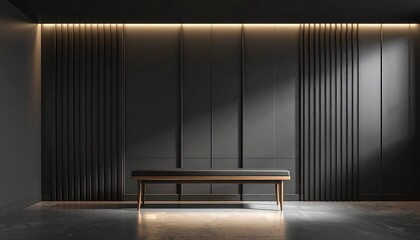 Modern Bench in a Dark Room with Decorative Wall Panels