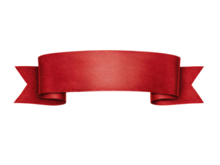 Red ribbon banner for decoration and design projects on a transparent background, cut out