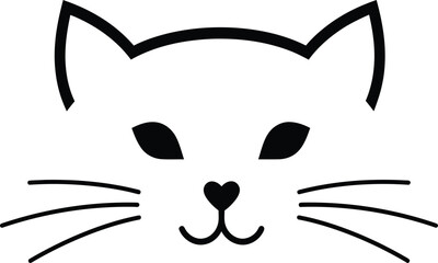 Minimalist line art cute cat face drawing simple outline feline animal icon graphic design element for kids and pet lovers isolated on transparent background