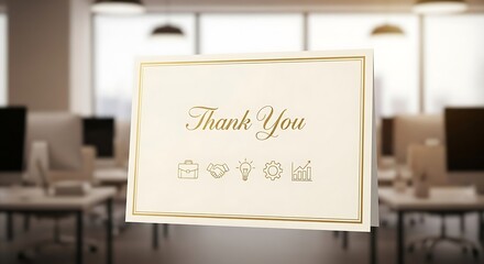 Elegant Thank You Card with Decorative Elements in Office Setting.
