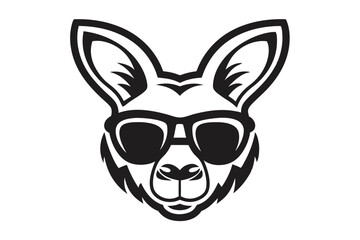 Monochrome kangaroo head artfully wears retro sunglasses in a stylish simple element