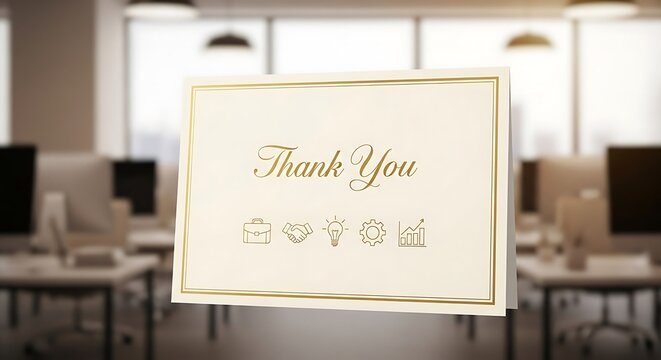 Elegant Thank You Card with Decorative Elements in Office Setting.
