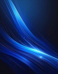 Abstract digital art with flowing, vibrant blue lines against a deep navy background.  Glittering particles enhance the dynamism
