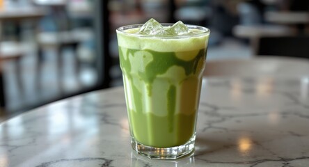 Green matcha drink in a glass
