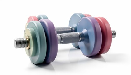 Fototapeta premium Pair of dumbbells isolated on white background, workout, graphic