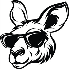 Monochrome stylized kangaroo head features bold outline and sunglasses, showcasing an edgy cool aesthetic