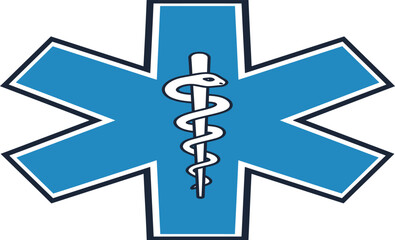 Star of life medical symbol with caduceus and serpent icon representing emergency services and healthcare professions isolated on transparent background