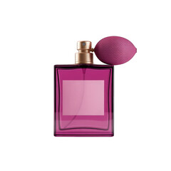 Elegant pink perfume bottle on black backdrop on transparent background