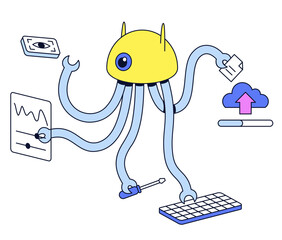 Artificial intelligence robot doing several tasks at once