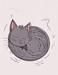 Cute gray cat curled asleep