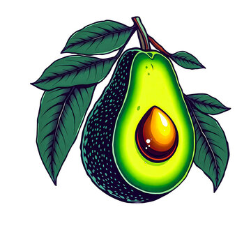 green avocado fruit with leaves clip art preview