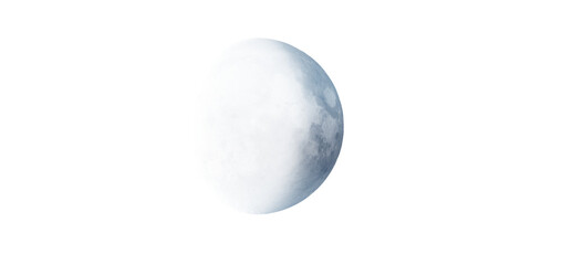 Realistic half moon illustration with detailed surface texture, isolated on transparent background. Perfect for astronomy projects, night sky designs, educational materials, and creative graphic use.