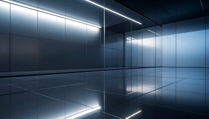 Modern Interior Space with Reflective Surfaces and Linear Lighting