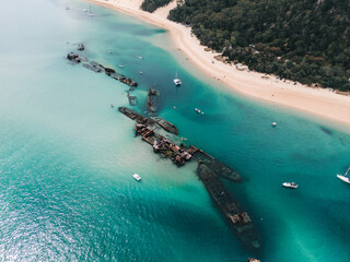 Aerial view of Tangalooma Wrecks