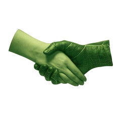 Green handshake symbolizes eco friendly deal on transparent background