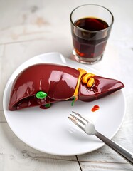 Liver on a plate with a drink
