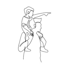 Continuous Line Drawing of Father and Son on Shoulders Pointing