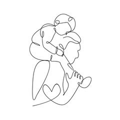 Continuous Line Art: Child on Shoulders