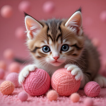 Lovely kitten with balls