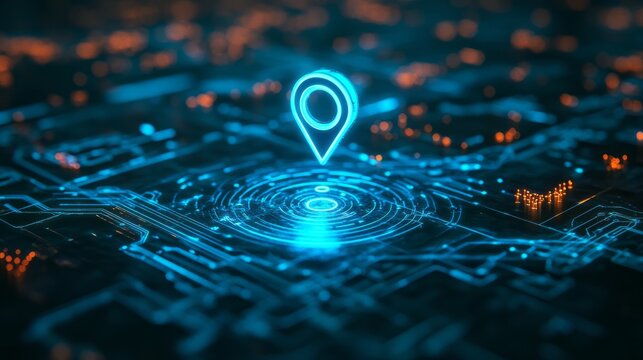 Futuristic cyberspace technology location pin concept aimed revolutionizing innovative businesses, as well as providing advanced engineering solutions and transformative ideas for future developments