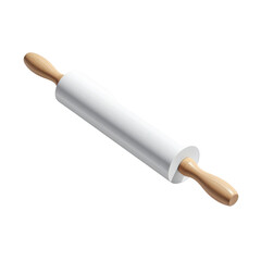 A white rolling pin with light brown wooden handles is presented against a black background.