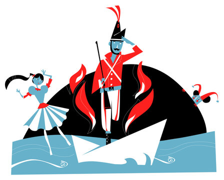Steadfast Tin Soldier in Paper Ship. Fairy Tale, vector illustration