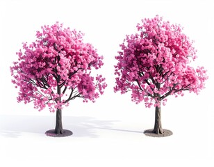 Obraz premium Two pink blossom trees, isolated white background