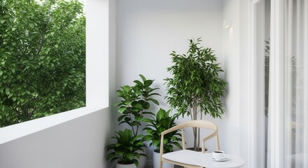 Minimalist Balcony Interior with Green Plants Natural Light and Subtle Serenity creating a