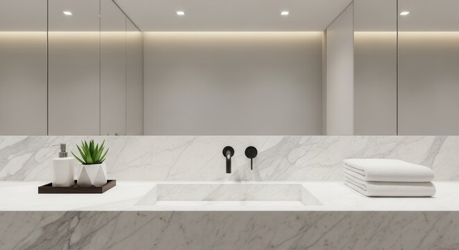 Modern bathroom interior with marble countertop and minimalist design elements for a clean aesthetic