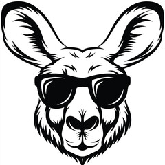 silhouette of a cool kangaroo wearing sunglasses, presenting a black and white design