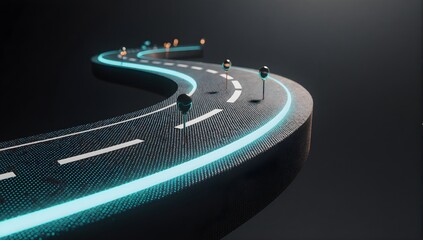 Futuristic Neon Road Map With Location Pins