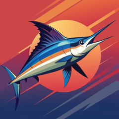 A stylized illustration of a marlin in flight
