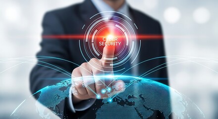 Cybersecurity expert tapping digital interface over global network, securing data and protecting systems with advanced technology solutions today