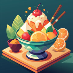 Delicious colorful fruit dessert in a bowl