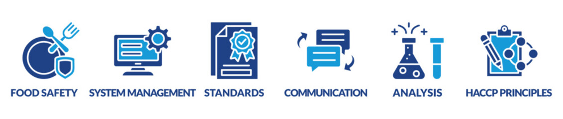 banner ISO 22000 food safety concept. Vector illustration with keywords and icons