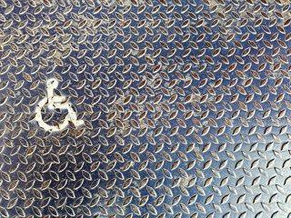 Aluminum Diamond Plate Wheelchair Ramp with Sign.